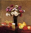 Asters Canvas Paintings - Asters and Fruit on a Table